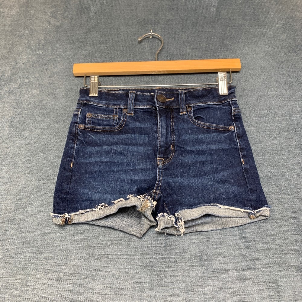 American Eagle Outfitters Denim Shorts Womens 00 Blue Dark Wash Mid Rise Cuffed